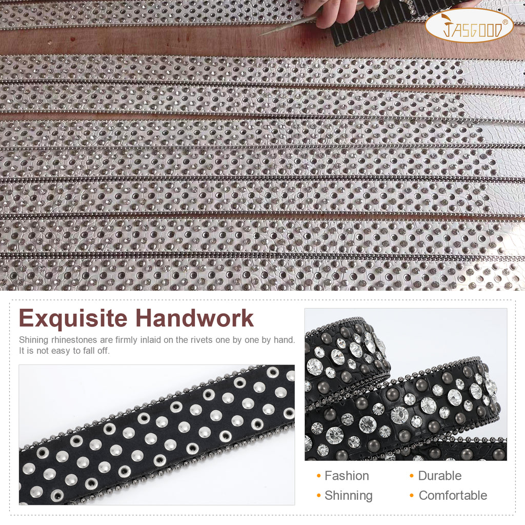 Women Mens  Popular Luxury Crystal Diamond Studded Rhinestone Western Sparkle Designer Leather Belt