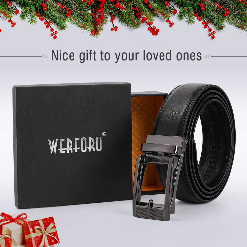 WERFORU Leather Ratchet Dress Belt for Men Perfect Fit Waist Size Up to 44" with Automatic Buckle 