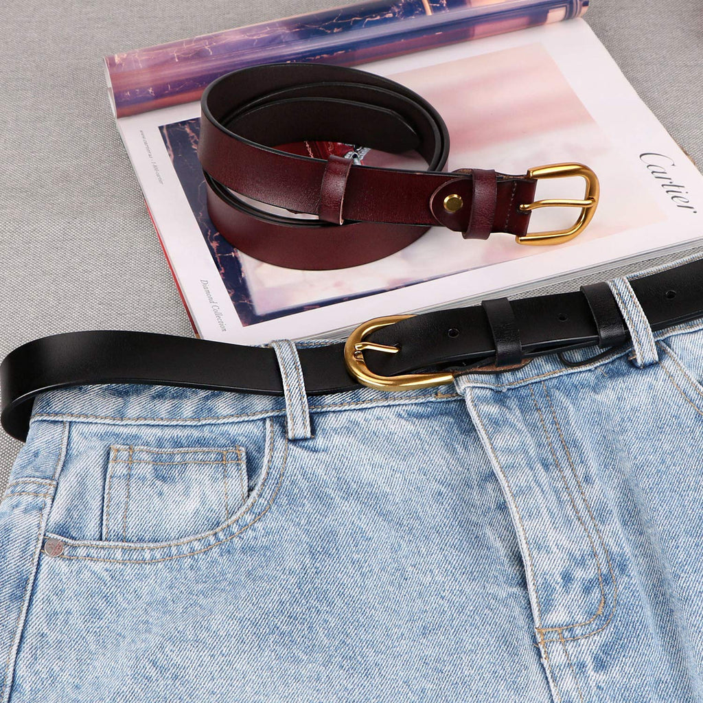 Whippy Women Casual Leather Belt for Jeans, 1.2 Inch Wide with Golden Buckle 