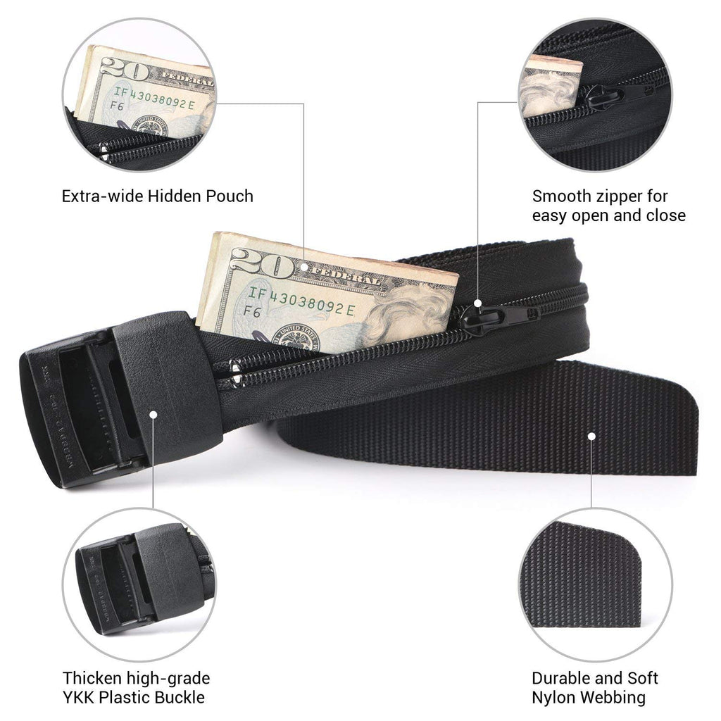 JASGOOD Travel Security Money Belt with Hidden Money Pocket - Cashsafe Anti-Theft  Unisex Nickel free Nylon Belt 