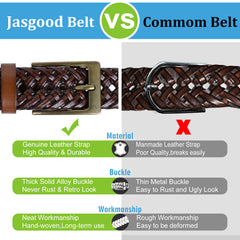 Men's Braided Leather Belt, Braided Woven Belt for Men Casual Jeans with Solid Strap Single Prong Buckle by JASGOOD - JASGOOD OFFICIAL