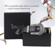 Women Leather Belts Ladies Vintage Western Design Black Waist Belt for Pants Jeans Dresses 