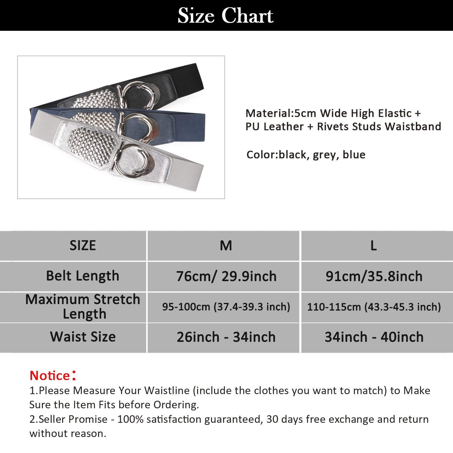 Women's Fashion Vintage Wide Elastic Waist Belt For Dresses With Rivets Studs By JASGOOD