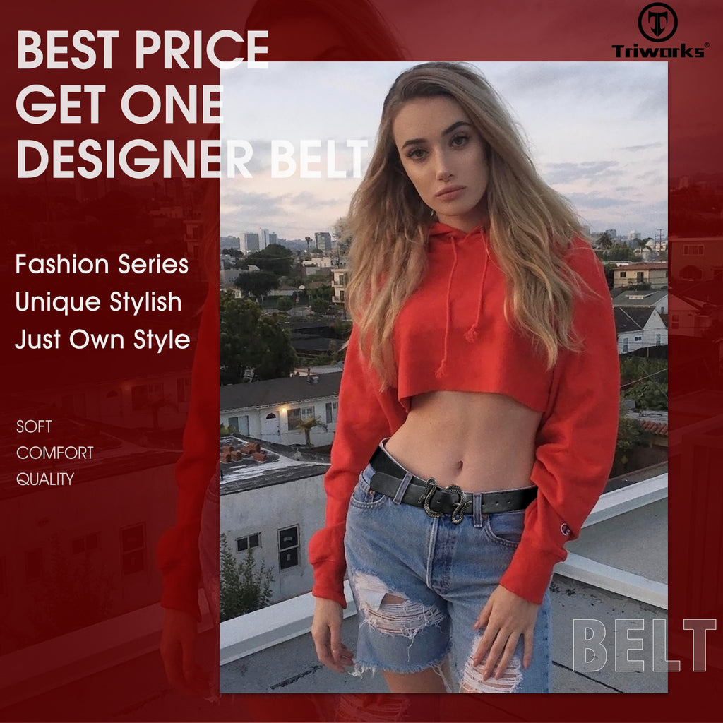 Snake Pattern Animal Unique Buckle  Woman Belt Leather Designer Fashion Cowboy Western Belts