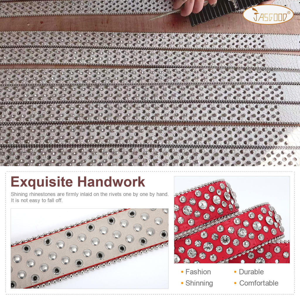 Women Mens  Popular Luxury Crystal Diamond Studded Rhinestone Western Sparkle Designer Leather Belt