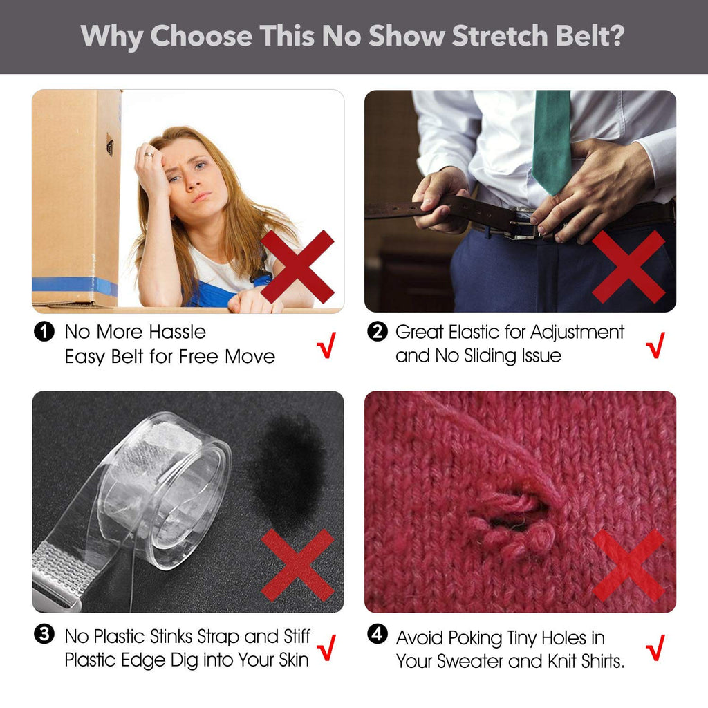 No Show Women Stretch Belt Invisible Elastic Web Strap Belt with Flat Buckle for Jeans Pants Dresses 