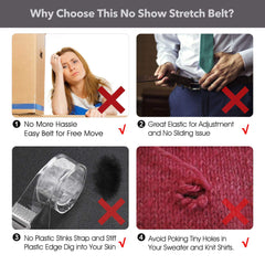 No Show Women Stretch Belt Invisible Elastic Web Strap Belt with Flat Buckle for Jeans Pants Dresses 
