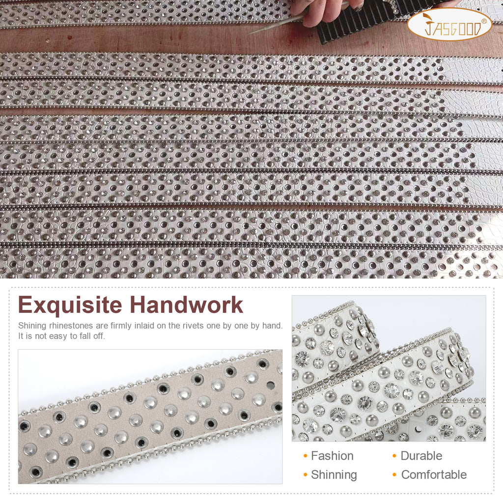 Women Mens  Popular Luxury Crystal Diamond Studded Rhinestone Western Sparkle Designer Leather Belt