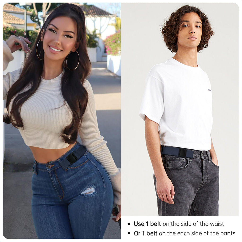 No Buckle Stretch Belt for Women/Men—2 Pack Elastic Invisible Belts for Jeans