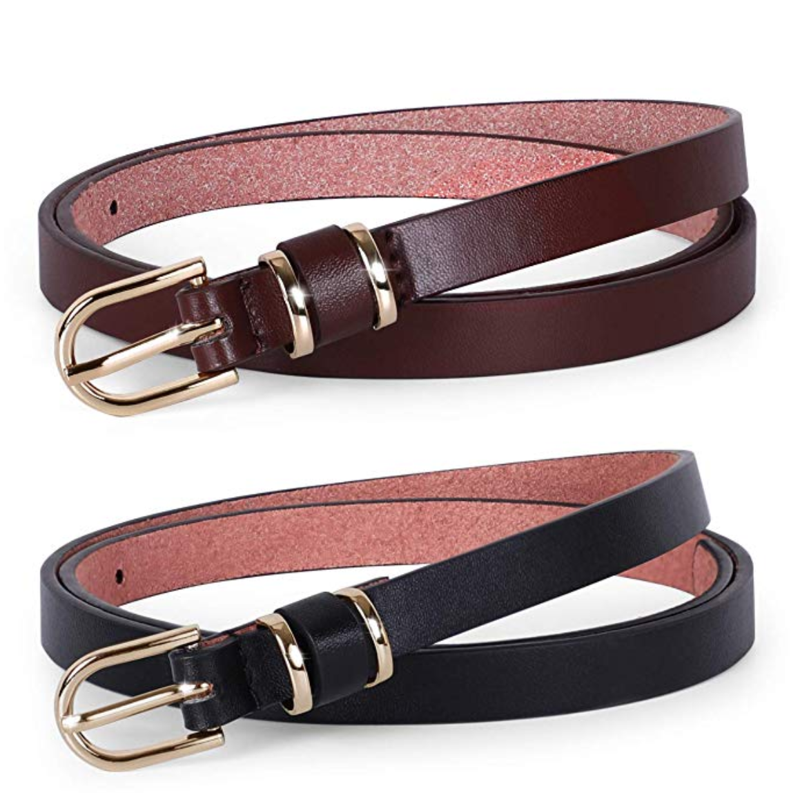 JASGOOD Women's Skinny PU Leather Belt Solid Color Thin Waist Belt with Gold Buckle for Jeans Pants 1/2 Width 