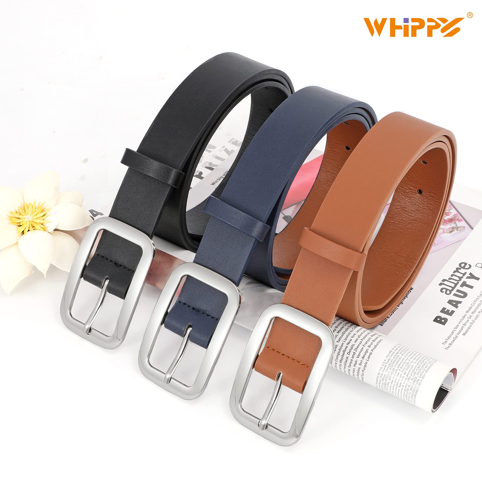 Women Leather Belts for Jeans Pants Fashion Dress Belt for Women with Solid Pin Buckle - JASGOOD OFFICIAL