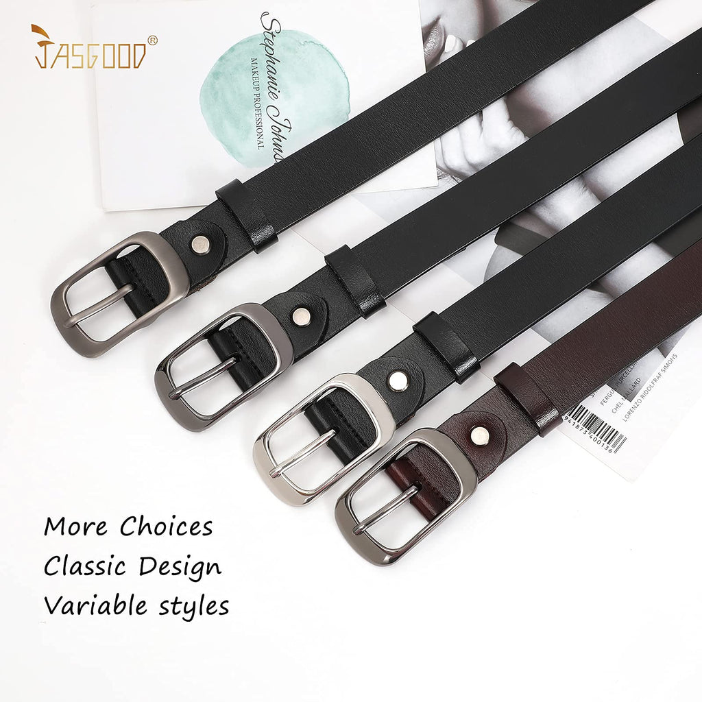 Women Black Leather Belt with Black Buckle,Ladies Classic Waist Belt for Jeans Pants Fashion Design (A-Black, Fit for Pants Size 33"-38") - JASGOOD OFFICIAL