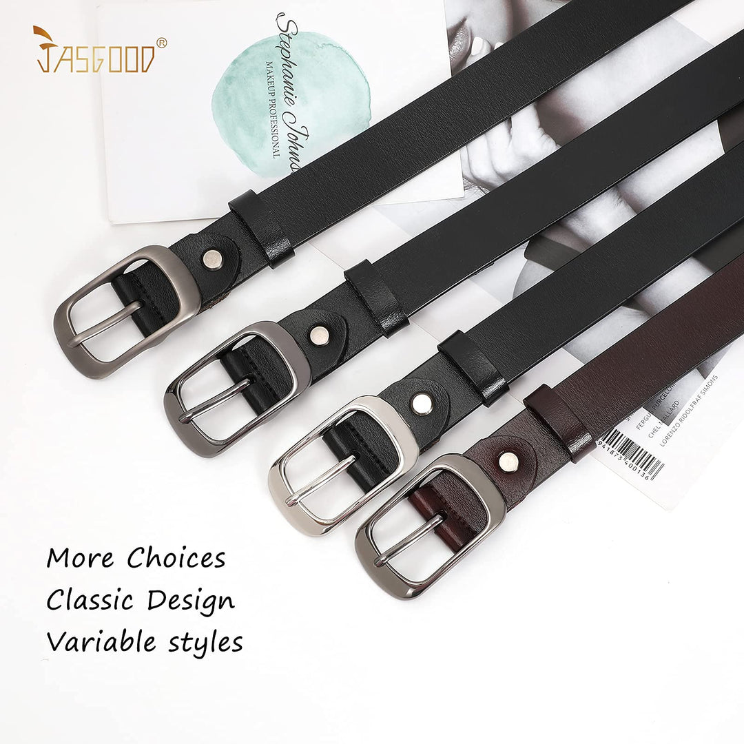 Women Black Leather Belt with Black Buckle,Ladies Classic