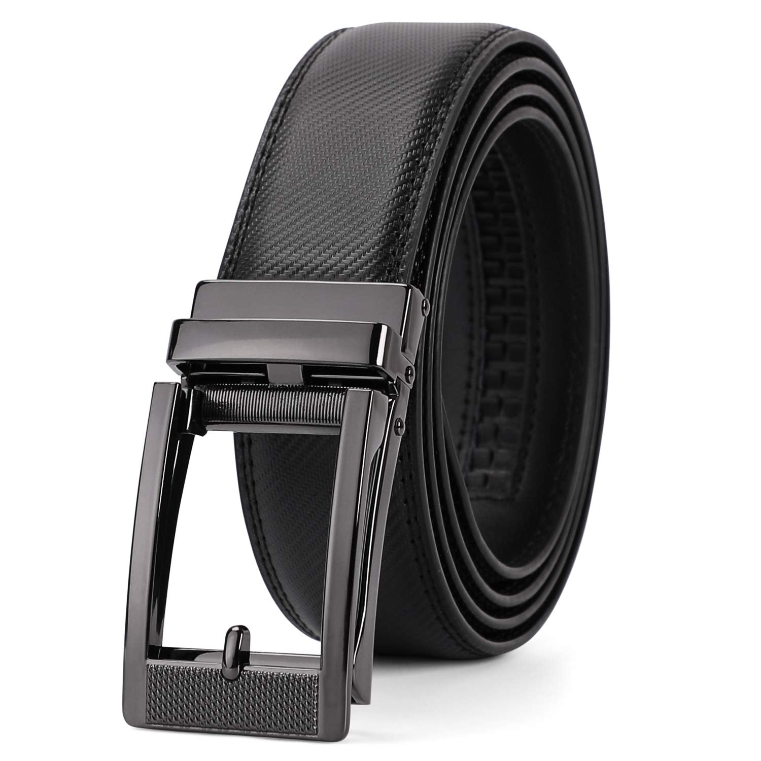 Ratchet Click Men's Belt,Leather Dress Holeless Belt for Men With Side Buckle Up to 44 Inches by JASGOOD - JASGOOD OFFICIAL