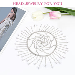 Women Head Chain Jewelry Head Pieces Rhinestone Crystal Pearl Tassel Headband Chains (C-silver) - JASGOOD OFFICIAL