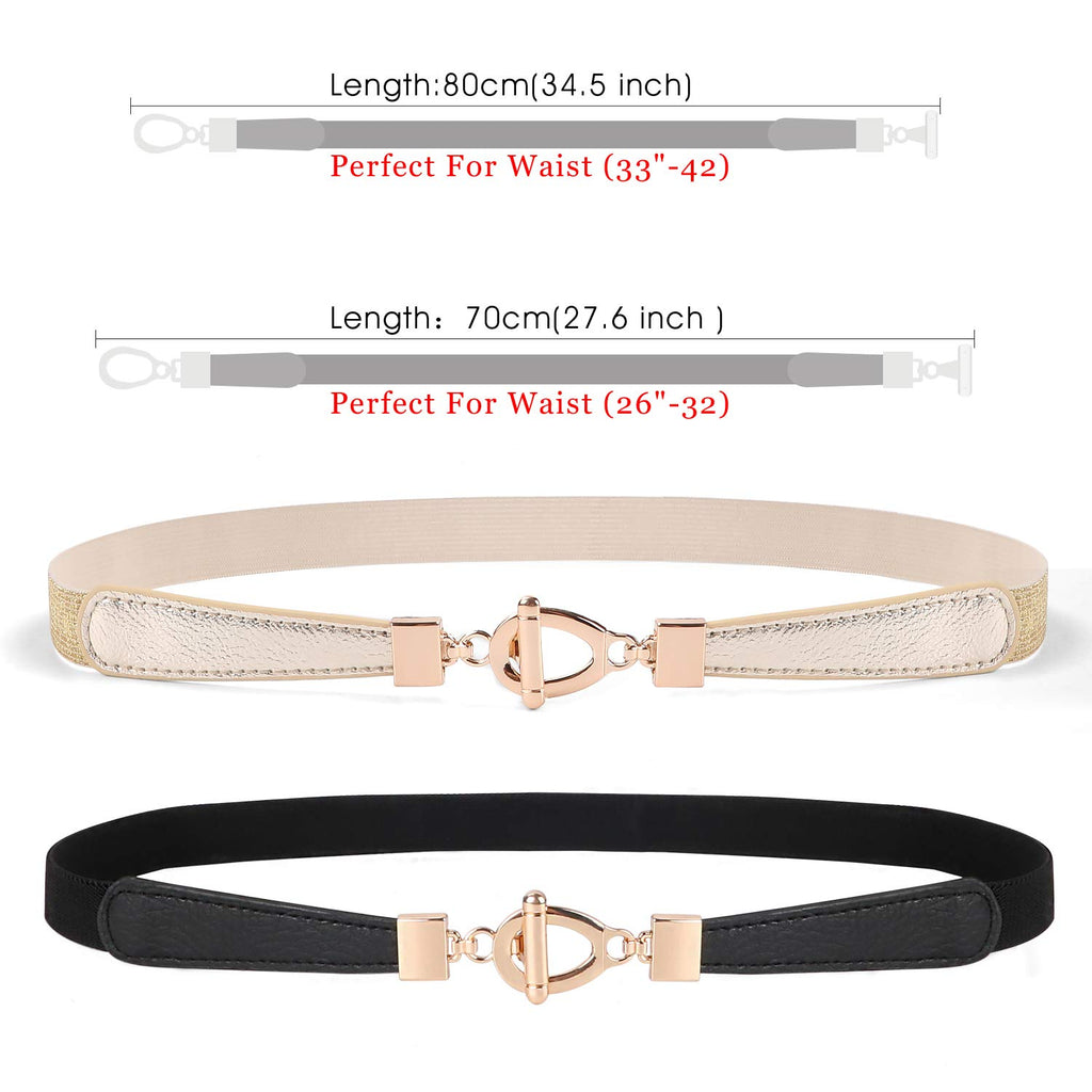 JASGOOD 2pcs Skinny Women Thin Waist Leather Belts With Golden Buckle For Dresses