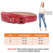 Women Skinny Leather Belt Thin Waist Jeans Belt for Pants in Pin Buckle Belt by WHIPPY, Red, Pants Size 30-35 inches