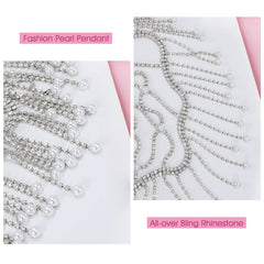 Women Head Chain Jewelry Head Pieces Rhinestone Crystal Pearl Tassel Headband Chains (C-silver) - JASGOOD OFFICIAL