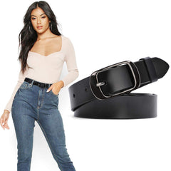 Women Leather Belt Ladies Black Waist Belt for Jeans Pants Dresses Small Size Elegant Gift Box , Suit Pant Size 27- 32 Inches, Style 1-Black Shiny Buckle