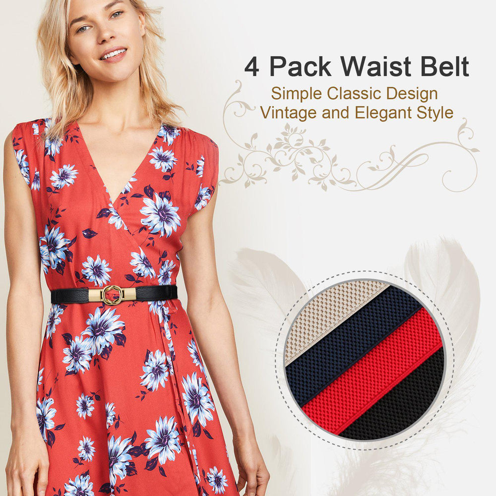 Women Skinny Belt for Dresses Retro Stretch Ladies Waist Belt Plus Size Set of 4 