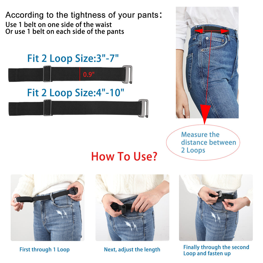 Men Women 2 Pack Elastic Invisible Belts No Buckle Stretch Belt for Jeans