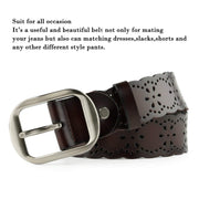 Women’s Hollow Flower Genuine Cowhide Leather Belt With Alloy Buckle by JASGOOD 