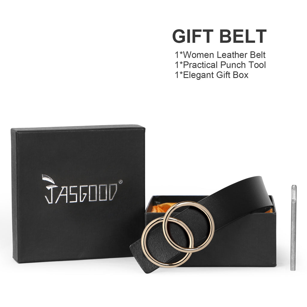 Women Leather Jeans Belt for Pants, Ladies Plus Size Waist Belts Double Ring Buckle By JASGOOD 