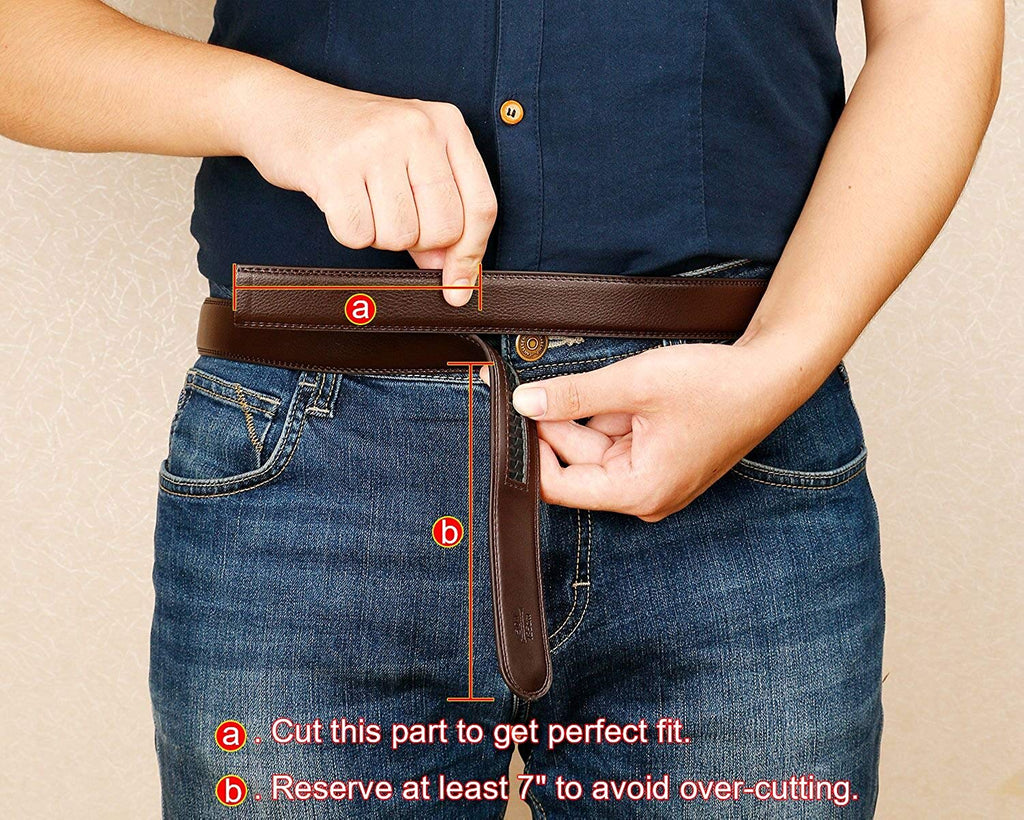 WERFORU Leather Ratchet Dress Belt for Men Perfect Fit Waist Size Up to 44" with Automatic Buckle 