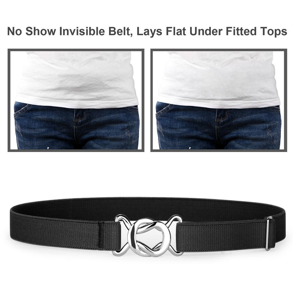 Kids Toddler Belt Elastic Stretch Adjustable Belt For Boys and Girls with Silver Square Buckle 2 Pack 