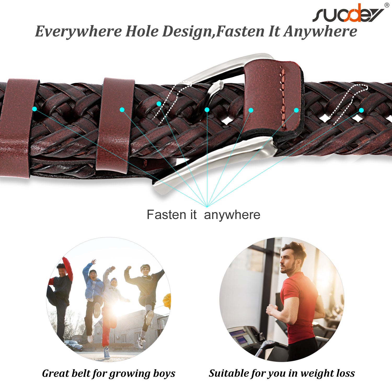 Men’s Leather Braided Belt Cowhide Leather Woven Belt for Jeans - JASGOOD OFFICIAL