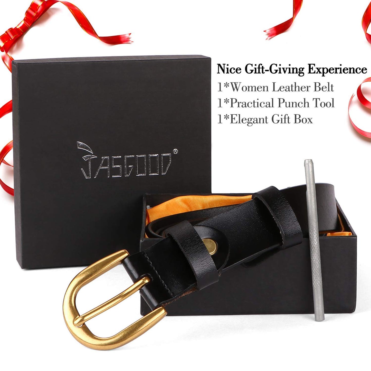 Whippy Women Casual Leather Belt for Jeans, 1.2 Inch Wide with Golden Buckle 