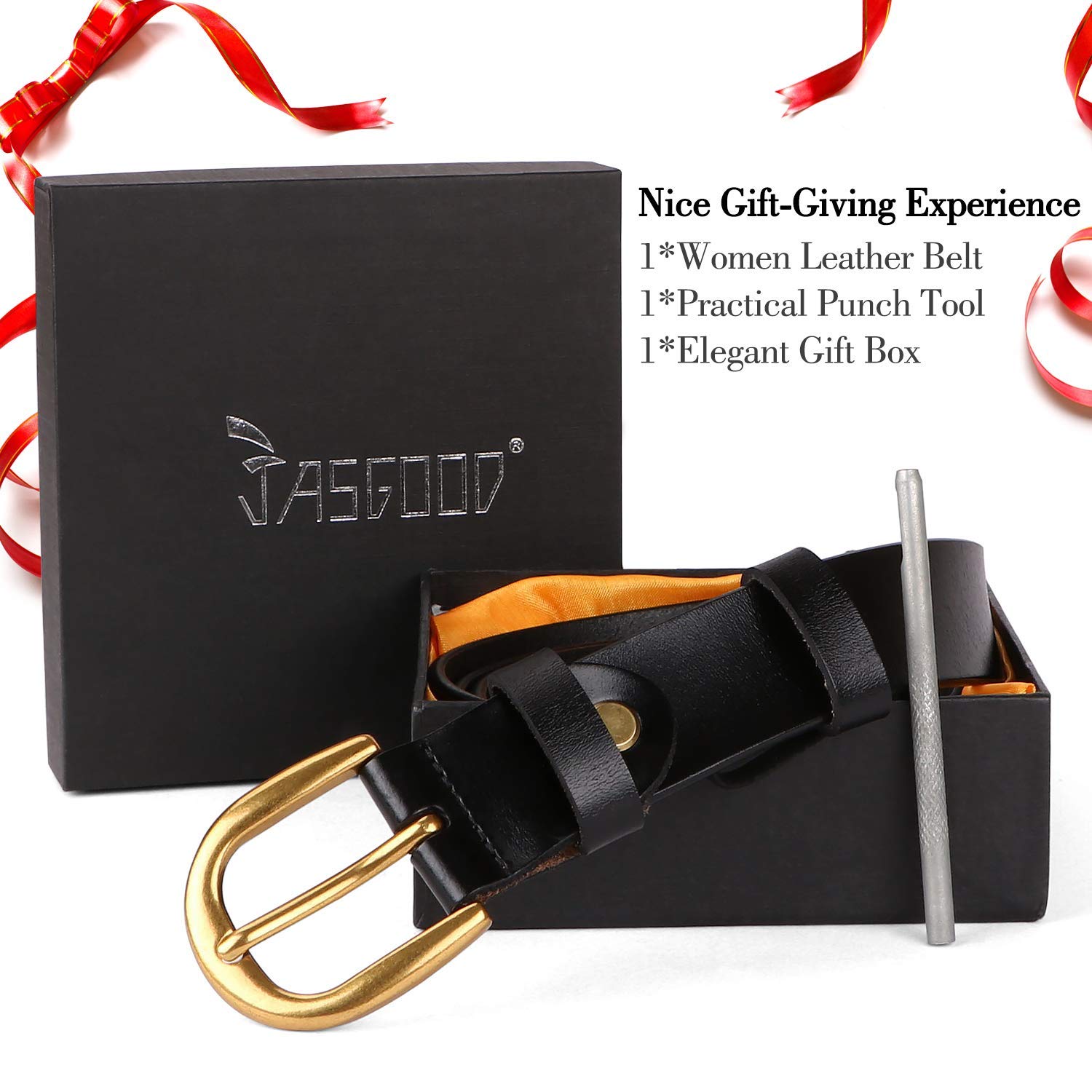 Whippy Women Casual Leather Belt for Jeans, 1.2 Inch Wide with Golden Buckle 