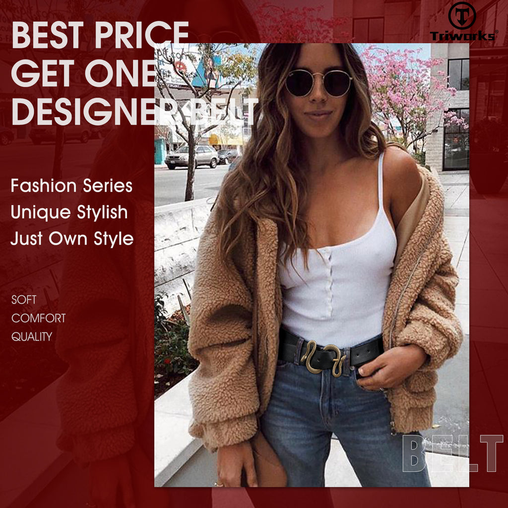 Snake Pattern Animal Unique Buckle  Woman Belt Leather Designer Fashion Cowboy Western Belts