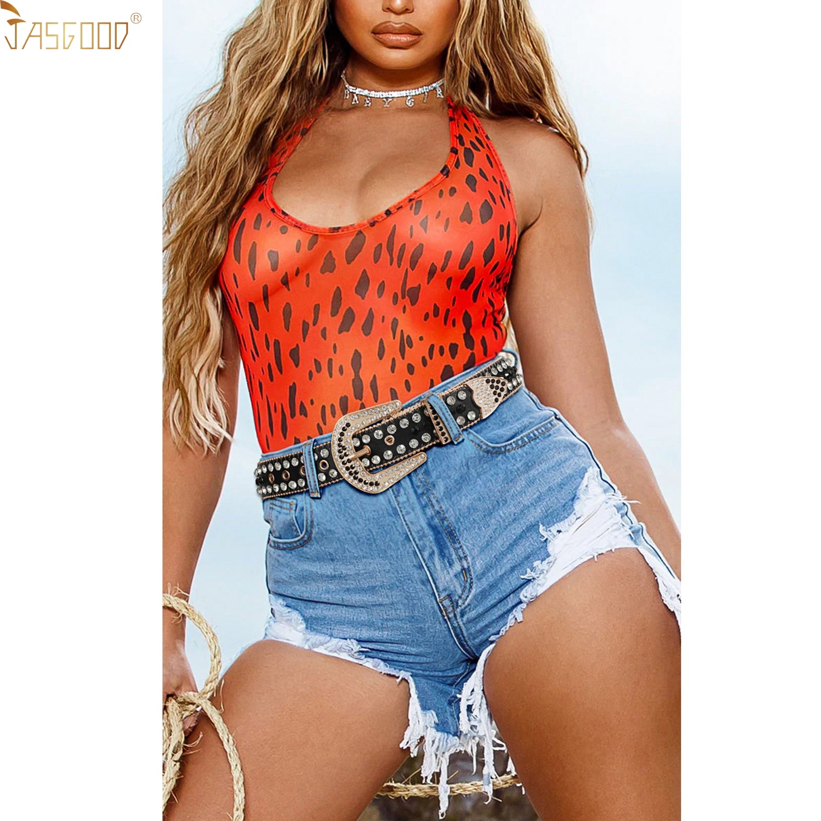 Halloween Rhinestone Belt for Women  Western Cowgirl Bling Studded Leather Belt for Jeans Pants - JASGOOD OFFICIAL