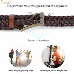 Men's Braided Leather Belt, Braided Woven Belt for Men Casual Jeans with Solid Strap Single Prong Buckle by JASGOOD - JASGOOD OFFICIAL