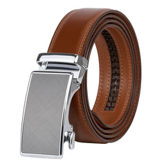 Men's Ratchet Leather Belt for Dress, Sliding Automatic Buckle Belt Fit Waist up to 50 Inch 