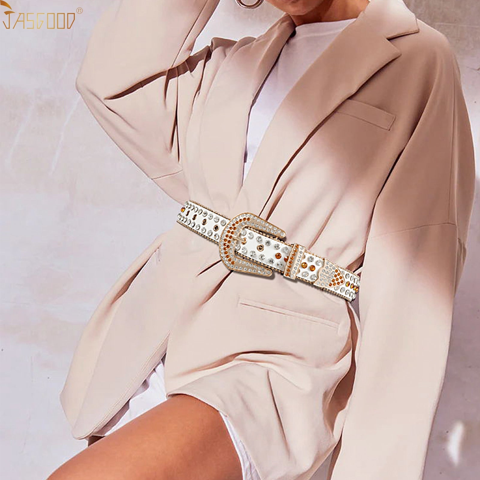 Halloween Rhinestone Belt for Women  Western Cowgirl Bling Studded Leather Belt for Jeans Pants - JASGOOD OFFICIAL