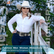 Fashion Rhinestone Shiny Crystal Studded Leather Belts Men Women