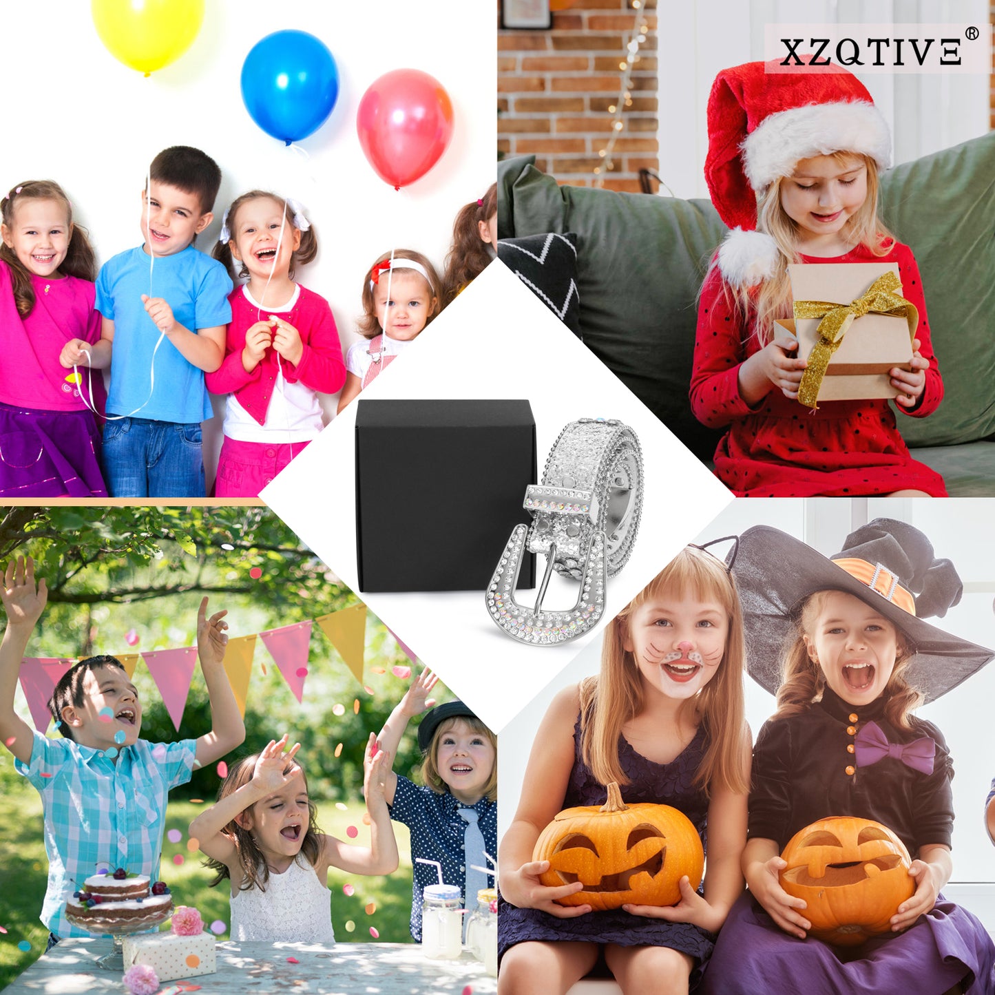 Kids Fashion Rhinestone Shiny Crystal Studded Leather Belts