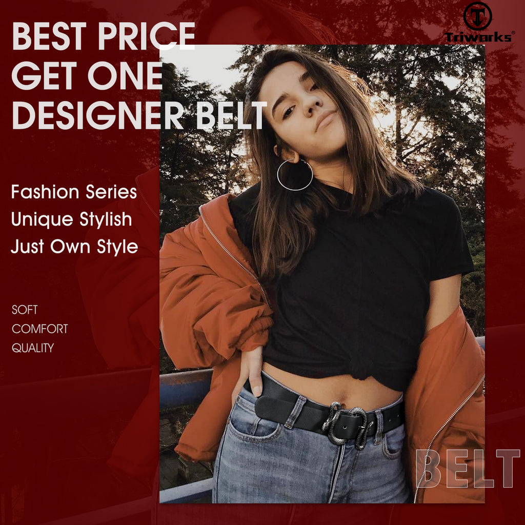 Snake Pattern Animal Unique Buckle  Woman Belt Leather Designer Fashion Cowboy Western Belts