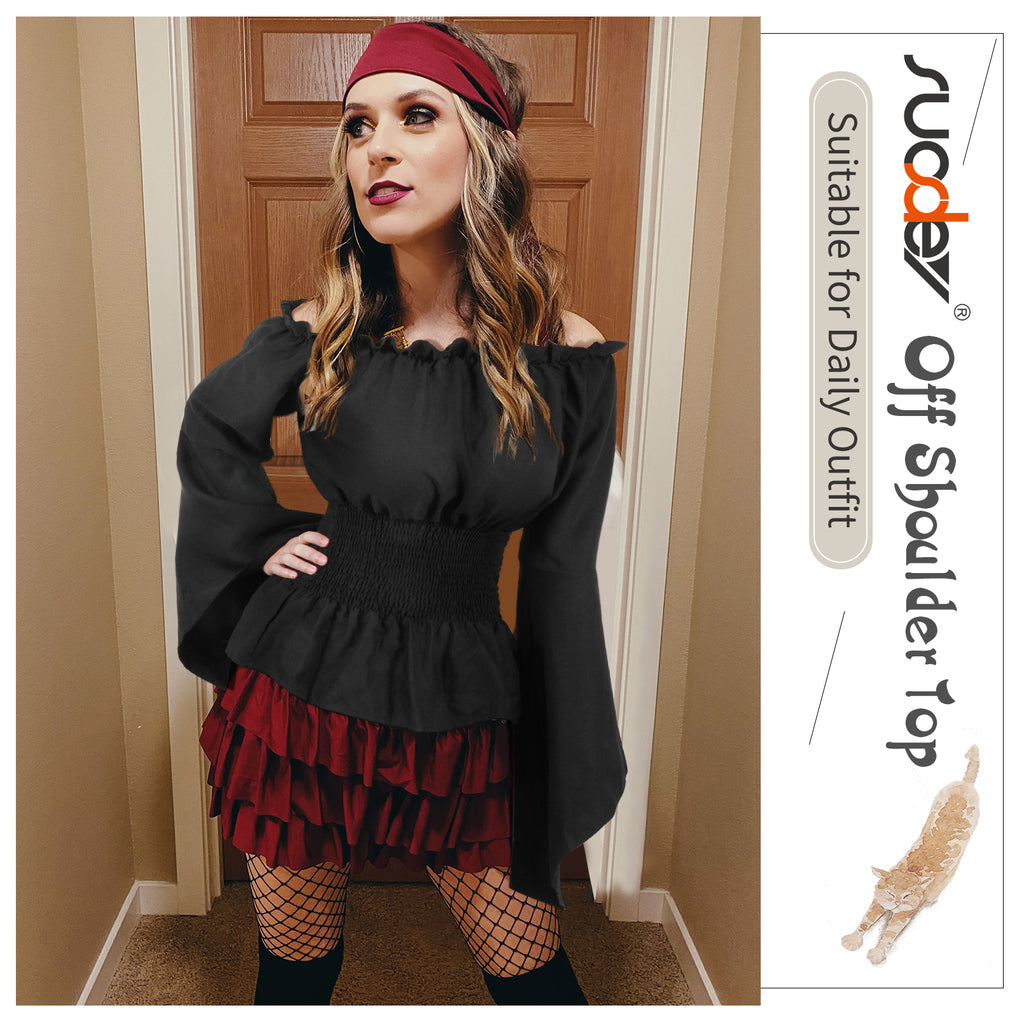 Women Clothes Halloween Cosplay  Renaissance Elastic Stretchy Shirt
