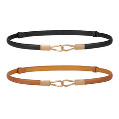 2 Pack Women Skinny Leather Belt Adjustable Fashion Dress Belt Thin Waist Belts for Ladies Girls