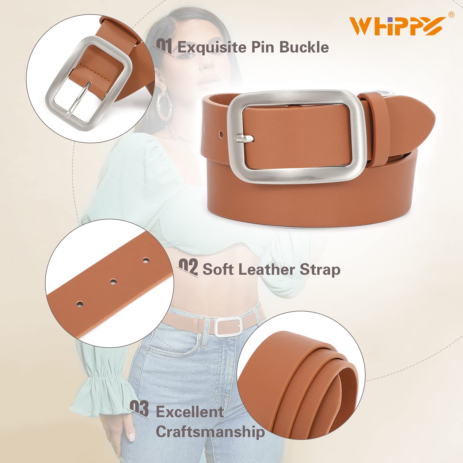Women Leather Belts for Jeans Pants Fashion Dress Belt for Women with Solid Pin Buckle - JASGOOD OFFICIAL