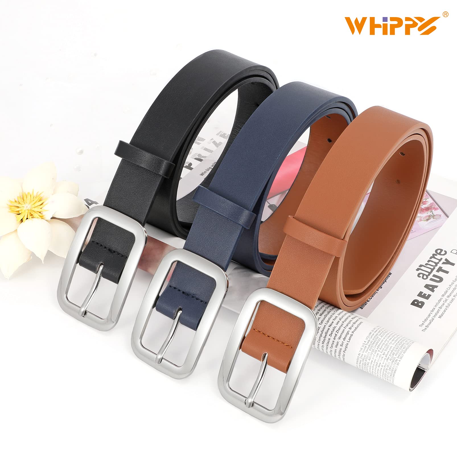Women Leather Belts for Jeans Pants Fashion Dress Belt for Women with Solid Pin Buckle - JASGOOD OFFICIAL