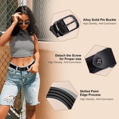 Women Leather Belt Ladies Black Waist Belt for Jeans Pants Dresses Small Size Elegant Gift Box , Suit Pant Size 27- 32 Inches, Style 1-Black Shiny Buckle