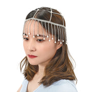 Women Head Chain Jewelry Head Pieces Rhinestone Crystal Pearl Tassel Headband Chains (C-silver) - JASGOOD OFFICIAL