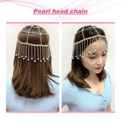 Women Head Chain Jewelry Head Pieces Rhinestone Crystal Pearl Tassel Headband Chains (C-silver) - JASGOOD OFFICIAL