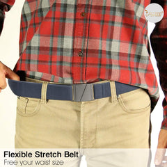 No Show Men Women Stretch Belt Invisible Elastic Web Casual Belt with Flat Buckle for Pants Jeans(Blue,Suit Waist Size Under 40'')