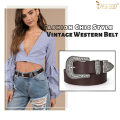 Women Leather Belt for Pants Dress Jeans Waist Belt with Brushed Alloy Buckle By JASGOOD