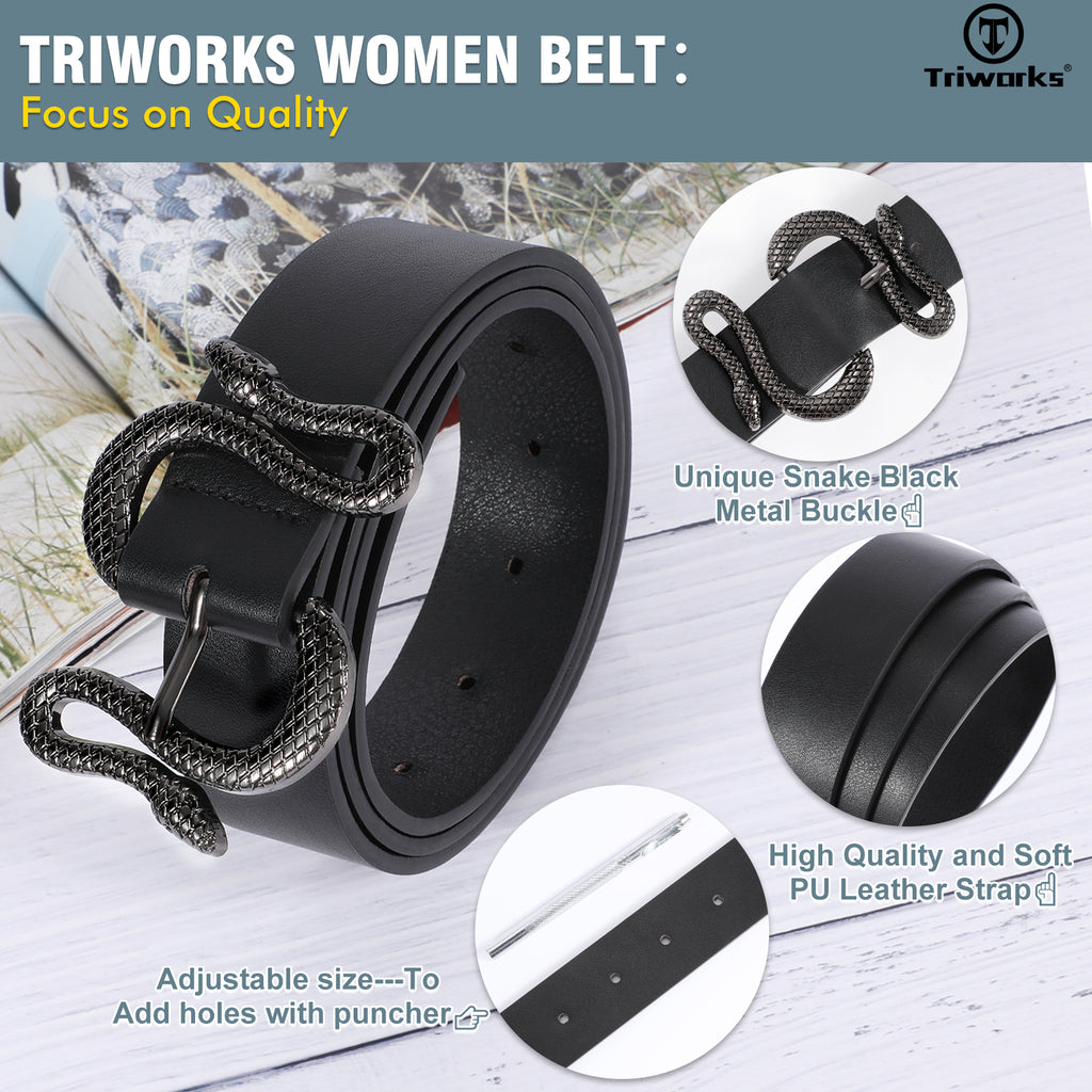 Snake Pattern Animal Unique Buckle  Woman Belt Leather Designer Fashion Cowboy Western Belts